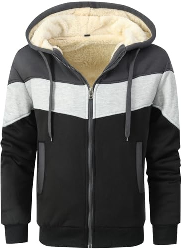 LEZUAN Felpa con Cappuccio Uomo Vello Foderato, Hoodie con Cerniera Integrale, Cappotto con Cappuccio di Spessore, Giacca con Cappuccio Inverno Caldo