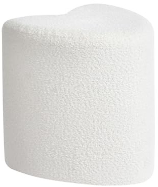 Beliani Heart Shaped Upholstered Pouffe Footstool Ottoman Chenille Off-White Scotia