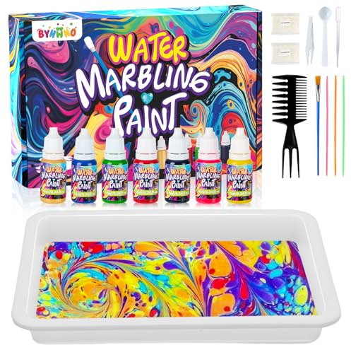 BYHANO Peinture à l'eau pour marbrer pour enfants 6-12 ans, kit de bricolage avec 7 couleurs et instructions, jouet STEM créatif pour favoriser la créativité et la motricité fine, cadeau populaire