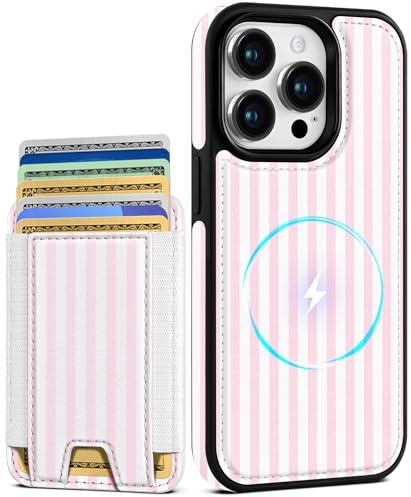Shorogyt for iPhone 14 Pro Wallet Case for Women, Striped | Compatible with MagSafe, Fits 5 Cards, Detachable Magnetic, Credit Card Holder, Leather RFID Blocking, Cute Phone Cover