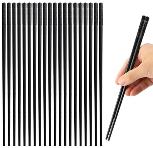 10 Pairs of x 24.5cm Fibreglass Chopsticks Reusable Black for Sushi