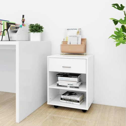 Owoxanthellate Rollcontainer Weiß 46 x 36 x 59 cm Holzwerkstoff Modernes Design mit 4 Rollen 2 Feststellbar Praktischer Aufbewahrungsschrank für Büro Schlafzimmer Flur