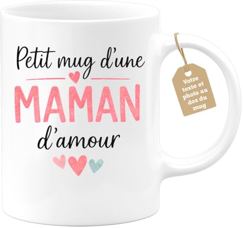 quotedazur Café-Croissant - Mug Personnalisé Maman Texte Photo - Tasse Fête Des Mères Petit Mug D'une Maman D'amour - Cadeau Drôle Mamounette - Blanc/céramique