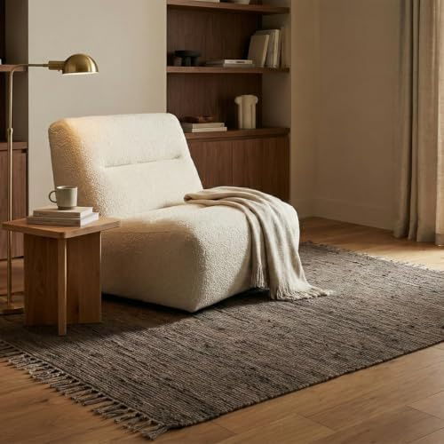 Elegant Floors® Chindi Teppich BRAUN 140x200 cm handgewebt aus Baumwolle – nachhaltiger Flachgewebe Teppich, wendbar und pflegeleicht