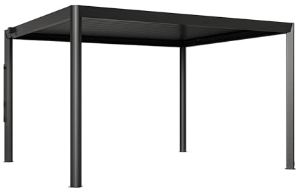 PRIMEYARD Pergola 4x3,5 m - Pfosten und Lamellendach aus Aluminium - anthrazitfarbene Terrassenüberdachung