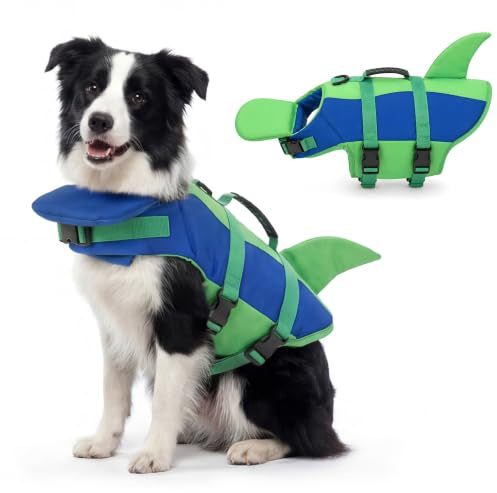 PAIDEFUL Shark Fin Hundeschwimmweste mit Schwimmweste vorne, hoher Auftrieb, Sicherheitsschwimmweste mit Rettungsgriff und D-Ring für Bootfahren und Strand, für kleine, mittelgroße und große Rassen