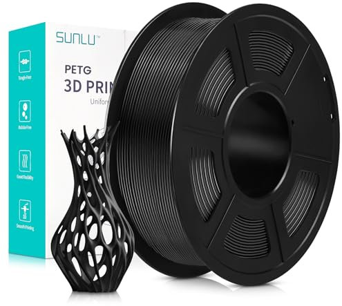 SUNLU PETG Filament 1,75 mm, 3D Druckerfilament PETG, Verbesserte Zähigkeit, Hohe Schlagfestigkeit, 3D Druckfilament 1,75 mm, Geeignet für die Meisten FDM 3D Drucker, 1kg Spule, Schwarz