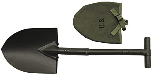 Pelle en T de style armée américaine avec manche en bois et housse