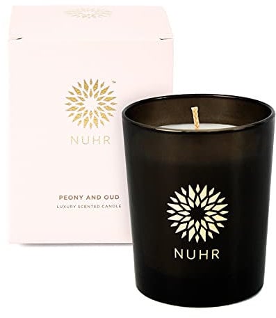 NUHR Home Scented Candles Peony & Oud Luxury Candle Gifts, Rich Scent Aromatherapy Pamper Gifts for Women, Men Decorative Candles, 50 Hours Burn, Handmade, Vegetable Wax, 200gm