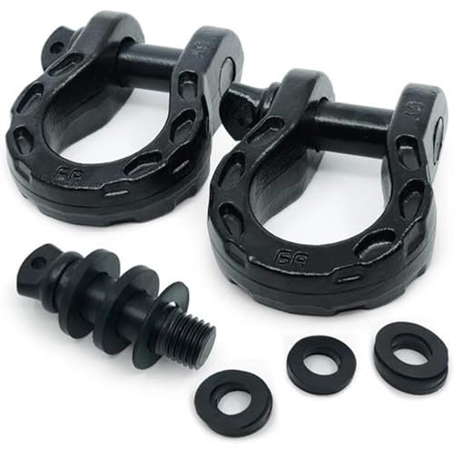 GearAmerica Mega Duty Abschleppschäkel SCHWARZ (Zweierpack) | 34 Ton Belastbarkeit (8T Arbeitslastbegrenzung) | 22 mm Bolzen + verschiedene Unterlegscheiben | Für die 4x4-Geländewagenwiederherstellung