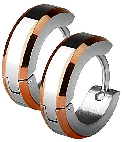 Mianova Unisex Creolen Edelstahl Bicolor Damen Herren Klapp Ohrringe Huggie Kreolen Rund Glanz Matt Silber Rosegold