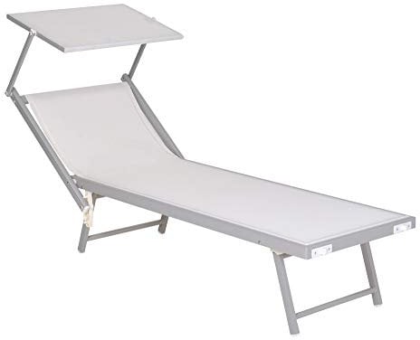 Enrico Coveri Mare Lettino Pieghevole Professionale in Alluminio, con Tetto Parasole e Rivestimento in Textilene, Perfetto per Spiaggia, Piscina e Giardino (Bianco)