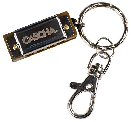 CASCHA HH 2163 Mini Mundharmonika mit Schlüsselband, Schlüsselanhänger, Miniatur Harmonica aus Metall, Geschenkidee für Musiker