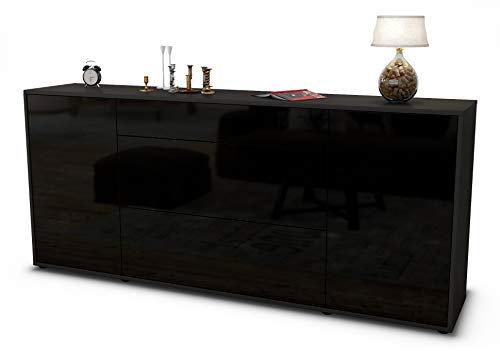 Stil.Zeit Sideboard Eleonora, Korpus anthrazit matt, Front Hochglanz Schwarz (180x79x35cm) Push-to-Open Technik & Leichtlaufschienen