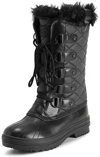 Polar Donna Trapuntato Tall Neve Impermeabile Inverno Pelliccia Ecologica Durevole Suola Di Gomma All'Aperto Pioggia Stivales - Nero Pelle Mono - UK5/EU38 - YC0629