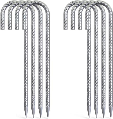 AAGUT 8X Galvanized Rebar Tent Stakes J Hook 12 inch, Dog Dig Defence Chain Link Fence Stakes Canopy Yard Landscape Garden Staples, Heavy Duty Metal Tent Stakes Steel Ground Anchors(RebarStakes-8_UK)