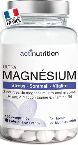 ULTRA Magnésium | Bisglycinate, Citrate et Malate de Magnésium Ultra-Assimilables | Taurine, B6 & B8 | Stress, Sommeil & Vitalité | Vegan & Sans Gluten | 414mg/j 150 comprimés | Fabriqué en France
