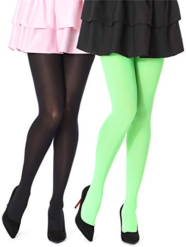 Bellivalini Damen Strumpfhose Mikrofaser 2 Pack 100 DEN BLVFI1003 (Schwarz/Neon Kalk (2Pack), L (Herstellergröße: 4))