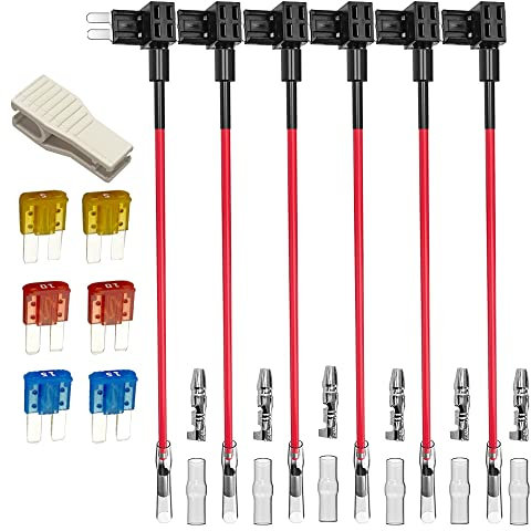 Gebildet 6Stück 12V 24V Add-a-Circuit Micro 2 Sicherungshahn, Piggy Back Blade Sicherungshalter mit Kabelbaum, 6Stück Micro 2Sicherung (5A 10A 15A) und Sicherungsabzieher