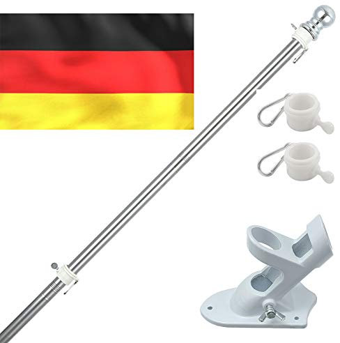 Fahnenmast aus Aluminium mit 180cm Fahnenmasthalter aus Edelstahl, Edelstahl Fahnenstange kit mit Drehbaren Ringen, inkl 150 * 90cm Deutschlandfahne