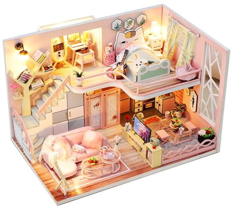 CUTEROOM DIY Miniatur Puppenhaus Kit mit Möbeln und Musik – Komplettes Modellbausatz für Kinder, Jungen und Mädchen (Flower History)