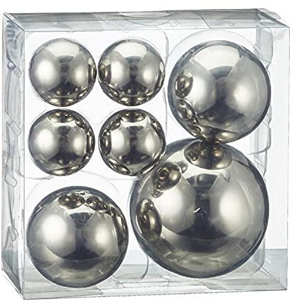 Geschenkestadl 7er Set Dekokugel 3 Größen Sortiert Edelstahl Silber Ø 8cm, Ø 6cm, Ø4cm Gartendeko Kugel Weihnachten