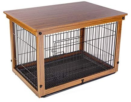 OPYTR Hundelaufstall Dog Cage Black Metal Tray Folding Tier Wasserdichtes Hundebox Abdeckung Zaun aus Holz Katzenkäfig Hund Käfig im Freien Gehege Laufstall (Color : Dark Brown-L)