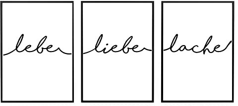 3er Set Poster Lebe Liebe Lache Geschenk zum Valentinstag Muttertag Vatertag Familie Liebe Zuhause Handmade Wohnzimmer Flur Wanddeko Poster Minimalistisch Schwarz Weiß (3x 30x40cm)