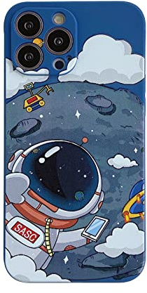 Yonds Queen für iPhone 13 Pro Niedliches Hülle, Cool Cartoon Astronaut Space Mond Planet Design Stilvoll Stoßstange Weiches TPU rutschfeste Stoßfeste Schutzhülle(iPhone 13 Pro, Blau Mond)