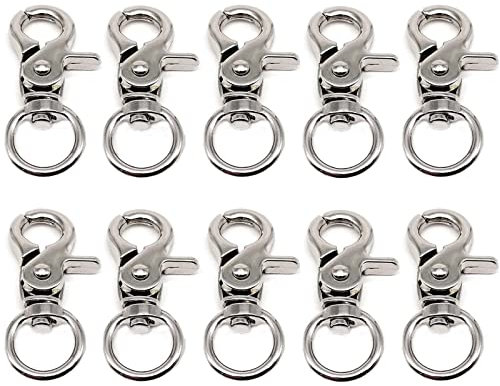 Karabiner Mit Drehgelenk Für Schlüsselanhänger Karabiner Haken Mit Dreh Gelenk Wirbelkarabiner Schnapphaken Mit Drehgelenk Scherenkarabiner Hundehalsband Für Schlüsselanhänger, 10 Stück, Silber