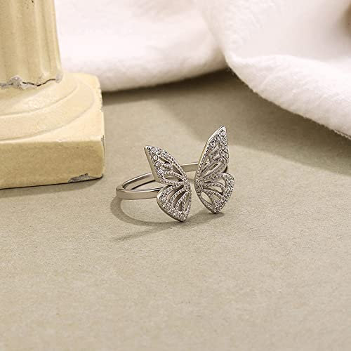 Ring Silber 925 Damen, Verstellbare Ringe Für Frauen Schmetterling Carving 925 Sterling Silber Micro Pave Zirkon Offener Ring Daumenring Ring Hochzeit Ewigkeit Schmuck Geschenke Für Mädchen Damen