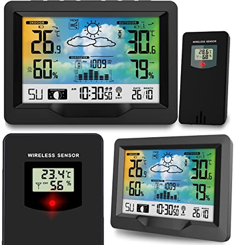 BERDSEN Wetterstation mit Display BD-901 Außen- und Innentemperaturmessung Snooze-Alarmfunktionen Batteriespeisung Zeitsynchronisation Schwarz