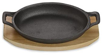 ECHTWERK Bol en fonte, plat à gratin avec planche de service, poêle à barbecue, déjà cuit, convient pour le four, le barbecue, le barbecue et l'induction, idéal pour la cuisine et le service