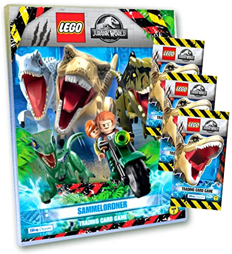 Lego Jurassic World Serie 2 Karten - Trading Cards - 1 Sammelmappe + 3 Booster Sammelkarten Bundle + 10 Originale Hüllen