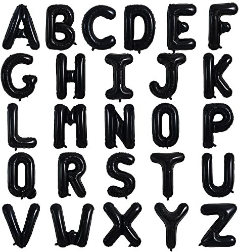 TONIFUL 52 Pieces 16 Inch Black Letter A-Z Balloons,Custom Phrase Mylar Foil Alphabet Letter DIY Personalized Phrase Banner for Birthday Anniversary Celebration Graduation Party Supplies Decoration