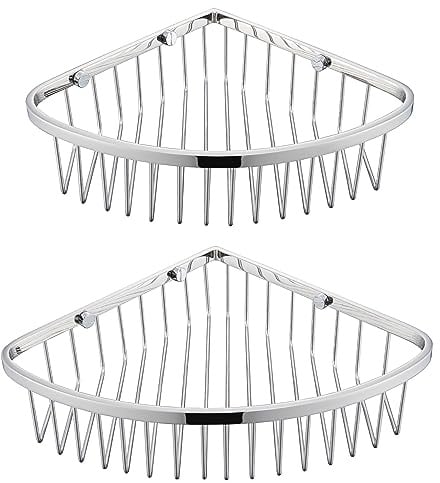 Heixutas Eck-Duschkorb, Edelstahl, 2 Stück | Stabiles Badezimmer-Duschregal/Organizer für Duschaufbewahrung – Wand-Eckregal – Chrom