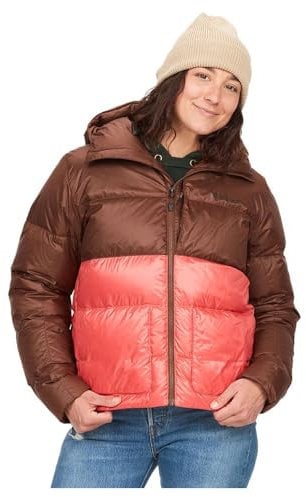 Marmot Damen Guides Down Hoody F22, Leichte Daunenjacke, warme Winterjacke, wasserabweisende Steppjacke, winddichte Funktionsjacke, klein packbare Outdoorjacke mit Kapuze, Pinecone/Grapefruit, L