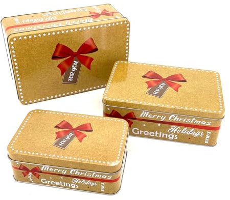 heimtexland ® 3er Set Gebäckdosen Keksdose Vorratsdose Weihnachten Plätzchen Geschenkbox Lebensmittel Aufbewahrung Metalldosen Typ658 For You Christmas - eckig