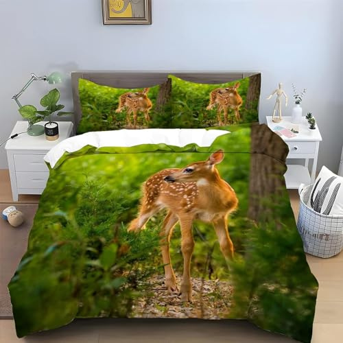 Buohwiwe Bettwäsche 135x200 REH Bettwäsche-Sets Grüner Wald Weiche Mikrofaser 3D Bettbezug Set 3 Teilig Bettbezüge mit Reißverschluss und 2 Kissenbezug