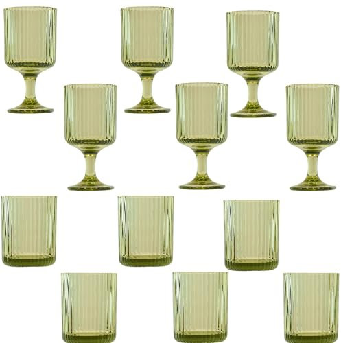 KEDEA Offerta 6 Bicchieri Acqua + 6 Calice Acqua Effetto Lucentezza, Lavabili In Lavastoviglie, Bicchieri E Calici In Pasta Colore Multicolore Charleston Colore VERDE