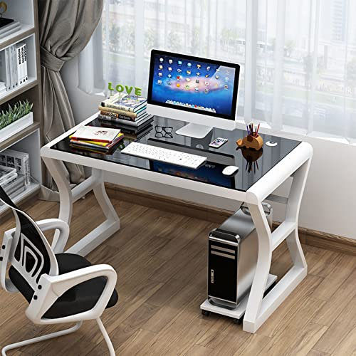 EsEntL Computertisch Mit Metallrahmen Und Glasplatte,Moderner Einfacher Büro-Laptop-Schreibtisch Aus Glas,Multifunktioneller Arbeitsschreibtisch Persönlicher Arbeitsplatz Für Das Heimbüro-C 100x60x