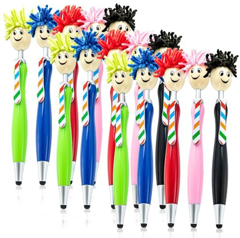 TOATELU 15 Stück Lustige Kugelschreiber: Microfaser Bildschirmreiniger Stifte mit Mop Topper, Kugelschreiber Personalisiert, 3-in-1 Stylus für Kinder Erwachsene