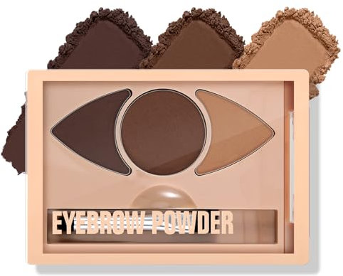 Apooliy Kit de poudre pour sourcils 3 couleurs, finisseur de sourcils, remplisseur de sourcils, palette pour sourcils résistante à l'eau avec pinceau double face