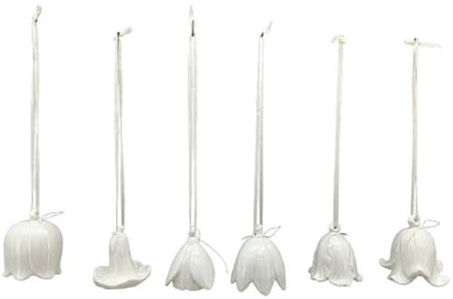 ETC Frühlingshafte Dekorative Blüten-Anhänger Glocken-Blumen-Anhänger Porzellan Weiß Rosa Verschiedene Größen Je Im 6-er Set Oster-Deko
