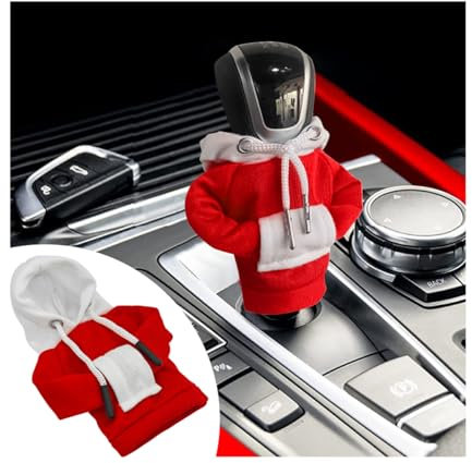 CGEAMDY 2 Stück Auto Schaltknauf Abdeckung, Auto Hoodie Schaltknauf, Hoodie Pulli für Gangschaltung, Schalthebel Schaltknauf Hoodie für Auto Dekoration(Rot+Weiß)