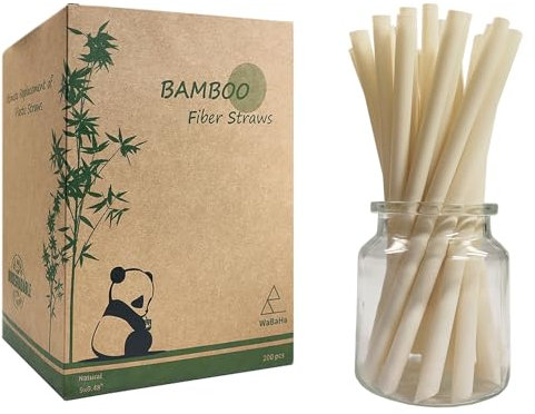 Lot de 200 Pailles Bambou Boba Jetables - 12mm/0,5 Large Pailles en Fibre de Bambou Pailles à Smoothie Géantes pour Boire Du Thé à Bulles, écologiques