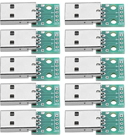 ZAWELIYO 10Pcs USB Type A Male Plug to DIP Adapter Board 4 Pin 2.54mm Pitch for USB Power Supply, Breadboard Design