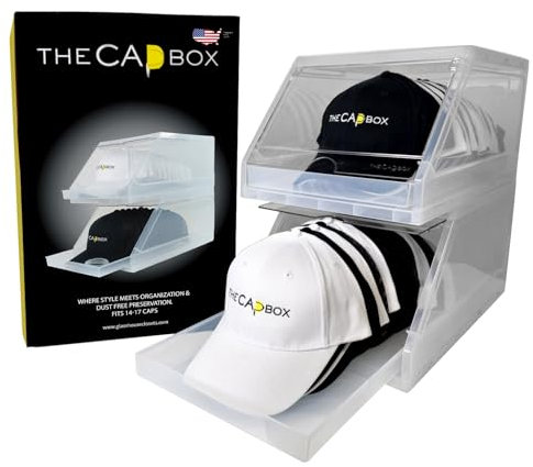Die CapBox 2.0 aus Kunststoff (2er-Pack), stapelbarer, durchsichtiger Baseballkappenhalter, SnapBack-Kappen-Aufbewahrungsbehälter, Hutablage, Präsentationsbox (Durchsichtiger Kunststoff)