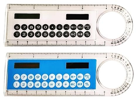 Mabta Multifunktionaler Taschenrechner, 4-in-1-Solarrechner mit Lineal, Lupe und Winkelmesser, Geschenk für Studenten, 2 Stück