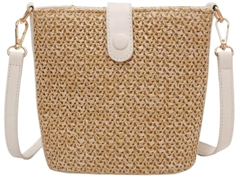 MEIZHITU Korbtaschen Damen Kleine Damen-Schultertasche Aus Stroh, Handgewebte Umhängetaschen Mit Riemen Sommer Strand Geldbörse(White)